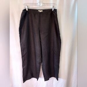 Eileen Fisher Women's Pants Size Large Black Linen Cropped Wide Leg Lagenlook
